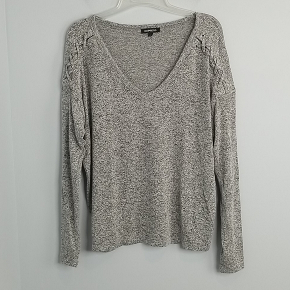 Express Tops - Express lace up black marled shoulders shirt XS